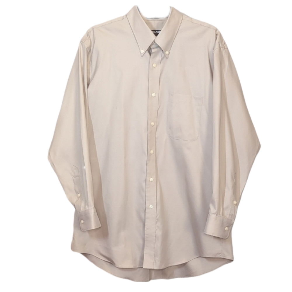 Kirkland Button Down Shirt Non Iron Khaki Tan Beige Mens Size 16½-32 Neutral Top